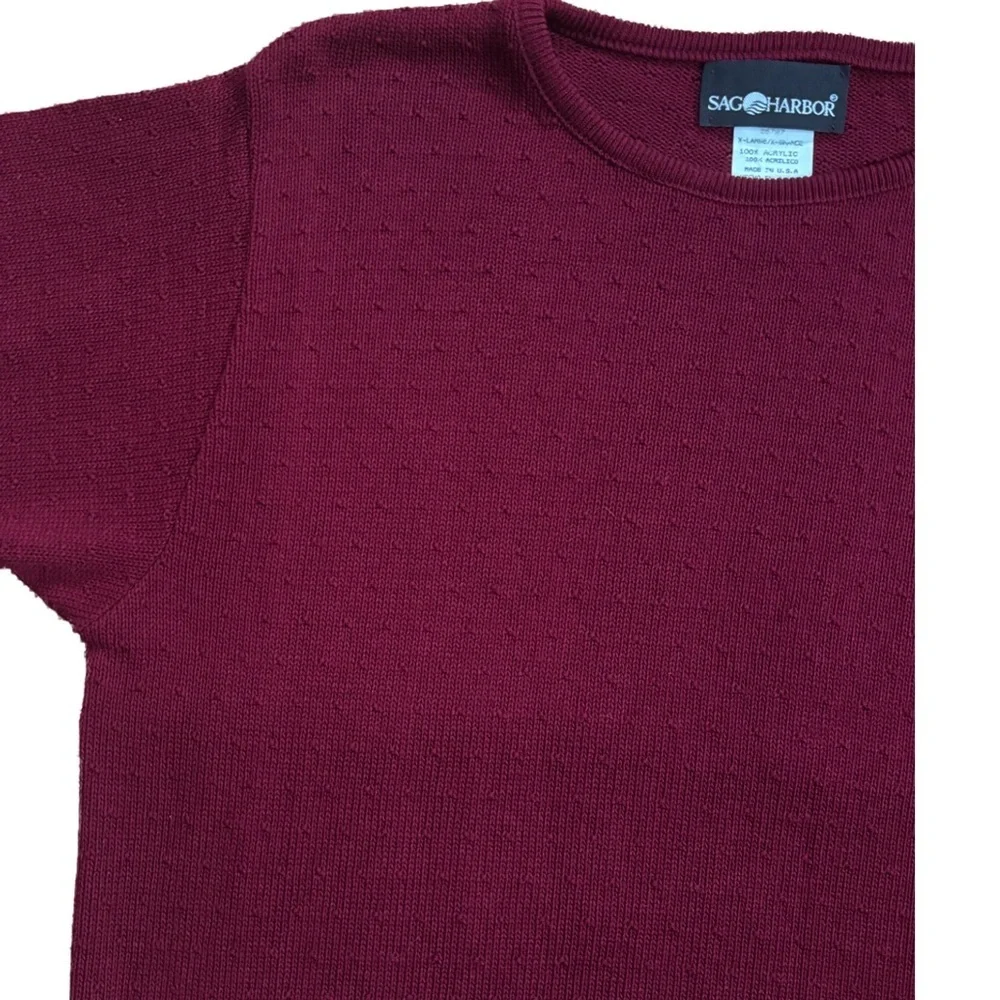 Vintage Deep Red Dainty Pattern Short Sleeve Sweater Size XL Nordic Lagenlook